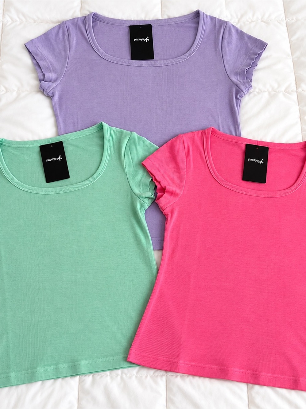Papaya Girls 13-14Y Ribbed Scoop Neck Tee 3-Pack NWT Pink Mint Purple